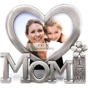 QTMY Christmas Gifts for Mom I Love You Picture Frame,Heart Shape Metal Desktop Decor from Daughter Son for Mother's Birthday Day (1)