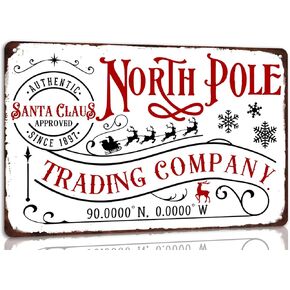 North Pole Hot Chocolate Christmas Metal Tin Sign Christmas Decor Wall Art for Home Cafe Kitchen Farmhouse Winter Retro Wall Decor Plaque 8x12 Inch