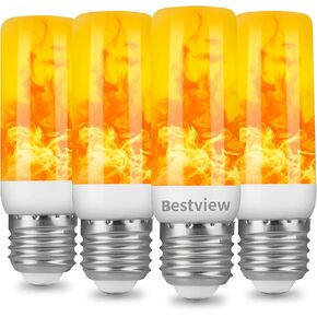 Bestview Flickering Light Bulbs,3 Modes Led Flame Effect Light Bulbs, Smart E26/E27 Chandelier Base Candle Fire Light Bulb for Halloween, Christmas,Party, Porch, Indoor&Outdoor Home Decoration-6 Pack