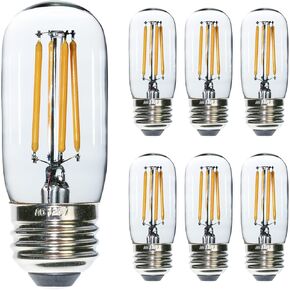 6 Pack T32 T12 Dimmable Tubular LED Bulb, 4W Equals 40W, Warm Light Amber Glass, E26 Base Edison Light Bulb for Pendant Wall Floor Table Lamp Indoor Light Fixtures