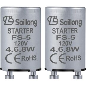 Saillong 2 Pack Upgraded Aluminum Housing Fluorescent Starter with 4-40W Preheat Fluorescent Lamps, CE Certified Fluorescent Tube Neon Starter Use in 110-130V (Compatible with FS-5)