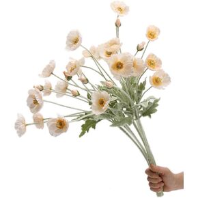 Set of 6 Poppies Flowers Artificial Silk Flowers with Long Stems Faux Wildflowers Bouquet for Vases Oil Pastel Style for Wedding Party Indoor Home Office Decor (Orange)