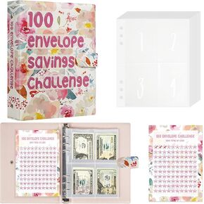 Hiwhy 100 مغلف تحدي التوفير، مجلد الميزانية للتخطيط وتوفير 5050 دولارًا، مخطط التوفير اليومي، طريقة سهلة وممتعة لتوفير 5050 دولارًا، أوراق الشجر in Kuwait