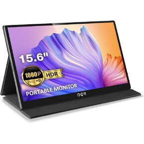 QQH Portable Monitor 15.6inch FHD 1080P USB C HDMI Alloy Travel Computer Monitor with w/Smart Cover & Built-in Speaker, Plug&Play Ultra Slim Second External Screen for Laptop PC Phone Mac (Z12-3-Grey)