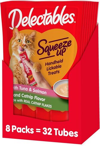 Hartz Delectables Squeeze Up Interactive Lickable Wet Cat Treats for Adult & Senior Cats, Tuna with Catnip, 32 Count in Saudi Arabia