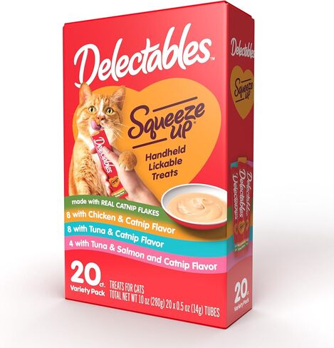 Hartz Delectables Squeeze Up Interactive Lickable Wet Cat Treats for Adult & Senior Cats, Tuna with Catnip, 32 Count in Saudi Arabia