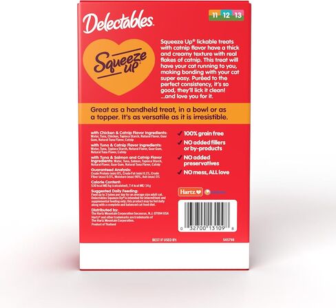Hartz Delectables Squeeze Up Interactive Lickable Wet Cat Treats for Adult & Senior Cats, Tuna with Catnip, 32 Count in Saudi Arabia