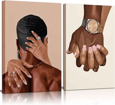 2 Pcs Afro Black Couple Canvas Wall Art African American Women Men Black Love Pictures Wall Decor Black Girl Poster Print Artwork for Bedroom Living Room Bathroom Office Home Decoration in Saudi Arabia
