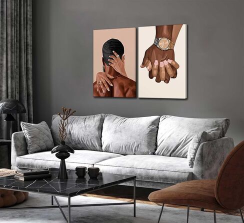 2 Pcs Afro Black Couple Canvas Wall Art African American Women Men Black Love Pictures Wall Decor Black Girl Poster Print Artwork for Bedroom Living Room Bathroom Office Home Decoration in Saudi Arabia