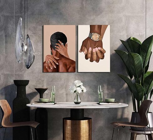2 Pcs Afro Black Couple Canvas Wall Art African American Women Men Black Love Pictures Wall Decor Black Girl Poster Print Artwork for Bedroom Living Room Bathroom Office Home Decoration in Saudi Arabia