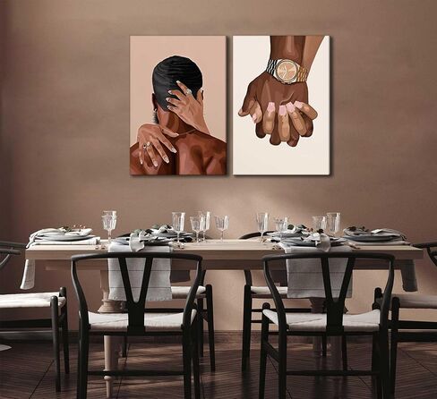 2 Pcs Afro Black Couple Canvas Wall Art African American Women Men Black Love Pictures Wall Decor Black Girl Poster Print Artwork for Bedroom Living Room Bathroom Office Home Decoration in Saudi Arabia