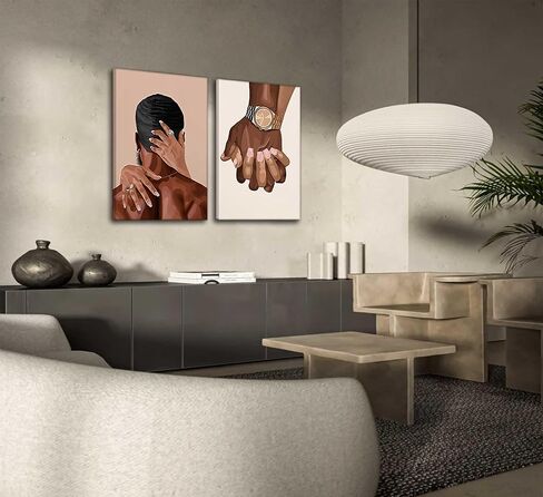 2 Pcs Afro Black Couple Canvas Wall Art African American Women Men Black Love Pictures Wall Decor Black Girl Poster Print Artwork for Bedroom Living Room Bathroom Office Home Decoration in Saudi Arabia