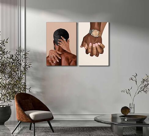 2 Pcs Afro Black Couple Canvas Wall Art African American Women Men Black Love Pictures Wall Decor Black Girl Poster Print Artwork for Bedroom Living Room Bathroom Office Home Decoration in Saudi Arabia