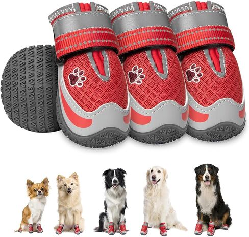 SlowTon Dog Shoes for Large Dogs - Mesh Breathable Dog Boots for Hot Pavement Summer Winter Snow, Anti-Slip Reflective Dog Booties Paw Protector for Outdoor Walking, Indoor Hardfloors(Grey,8) in Kuwait