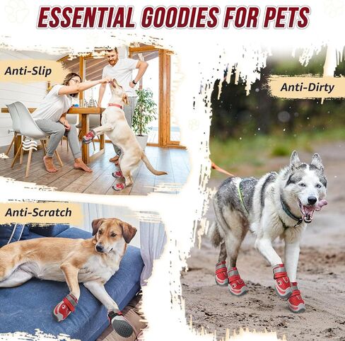 SlowTon Dog Shoes for Large Dogs - Mesh Breathable Dog Boots for Hot Pavement Summer Winter Snow, Anti-Slip Reflective Dog Booties Paw Protector for Outdoor Walking, Indoor Hardfloors(Grey,8) in Kuwait