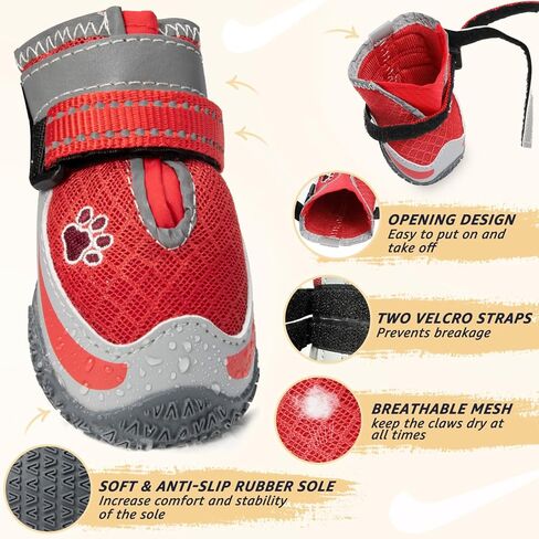 SlowTon Dog Shoes for Large Dogs - Mesh Breathable Dog Boots for Hot Pavement Summer Winter Snow, Anti-Slip Reflective Dog Booties Paw Protector for Outdoor Walking, Indoor Hardfloors(Grey,8) in Kuwait