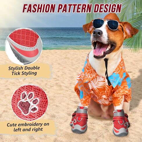 SlowTon Dog Shoes for Large Dogs - Mesh Breathable Dog Boots for Hot Pavement Summer Winter Snow, Anti-Slip Reflective Dog Booties Paw Protector for Outdoor Walking, Indoor Hardfloors(Grey,8) in Kuwait