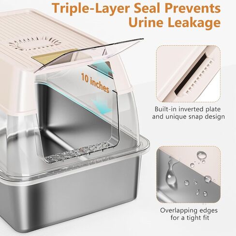 Stainless Steel Cat Litter Box with Lid, XL Extra Large Litter Box for Big Cats, Enclosed Removable Metal Litter Box with High Sided Enclosure & Scoop, Anti-Leakage, Non-Sticky, Easy Cleaning(Grey) in Saudi Arabia