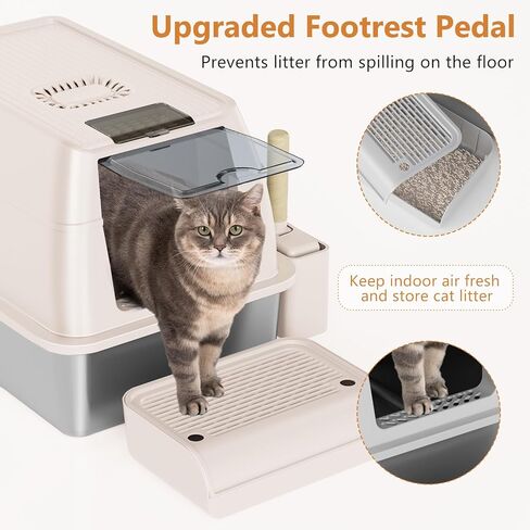 Stainless Steel Cat Litter Box with Lid, XL Extra Large Litter Box for Big Cats, Enclosed Removable Metal Litter Box with High Sided Enclosure & Scoop, Anti-Leakage, Non-Sticky, Easy Cleaning(Grey) in Saudi Arabia