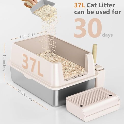 Stainless Steel Cat Litter Box with Lid, XL Extra Large Litter Box for Big Cats, Enclosed Removable Metal Litter Box with High Sided Enclosure & Scoop, Anti-Leakage, Non-Sticky, Easy Cleaning(Grey) in Saudi Arabia