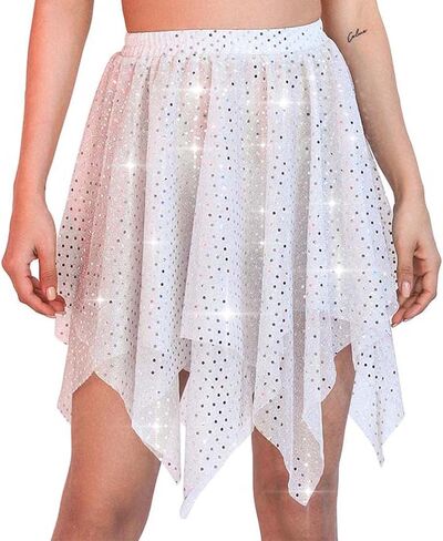 JEWEKY Sequin Dance Skirts Belly Fringe Skirt Rave Hip Skirt Layered Performance Skirts Party Club Short Skirt for Women in Kuwait