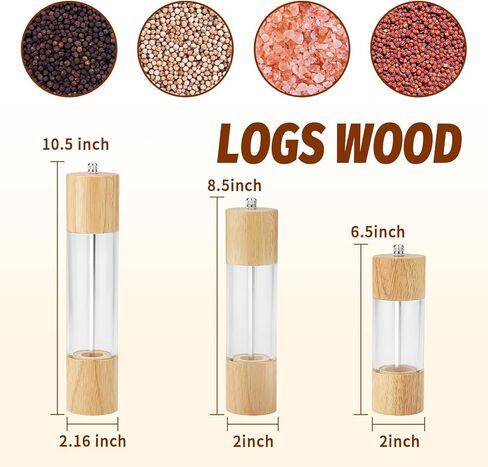 Pepper Grinder Salt Grinder Wooden Pepper Mill Grinder w/Adjustable Coarse, Tall Wood Refillable Manual Pepper Grinder Mill Peppermill for Black Peppercorn-Oak 8in in Kuwait