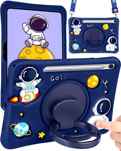 for Samsung Galaxy Tab A7 Lite 8.7" Case Boys Cute Astronaut Cover Kawaii 3D Cartoon Spacemen Girls Cool with Rotating Handle Stand + Strap Soft Silicone Funda for Galaxy A7 Lite Table Cases in Saudi Arabia