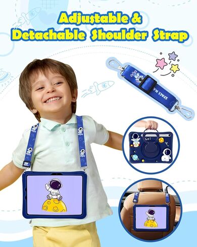 for Samsung Galaxy Tab A7 Lite 8.7" Case Boys Cute Astronaut Cover Kawaii 3D Cartoon Spacemen Girls Cool with Rotating Handle Stand + Strap Soft Silicone Funda for Galaxy A7 Lite Table Cases in Saudi Arabia