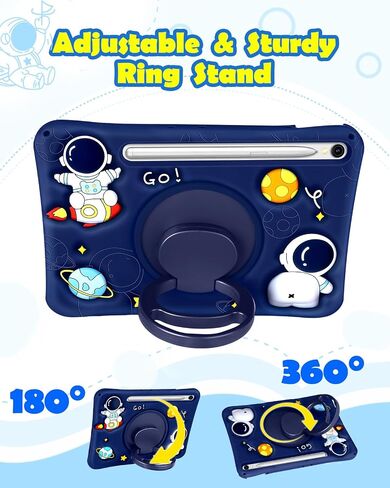 for Samsung Galaxy Tab A7 Lite 8.7" Case Boys Cute Astronaut Cover Kawaii 3D Cartoon Spacemen Girls Cool with Rotating Handle Stand + Strap Soft Silicone Funda for Galaxy A7 Lite Table Cases in Saudi Arabia