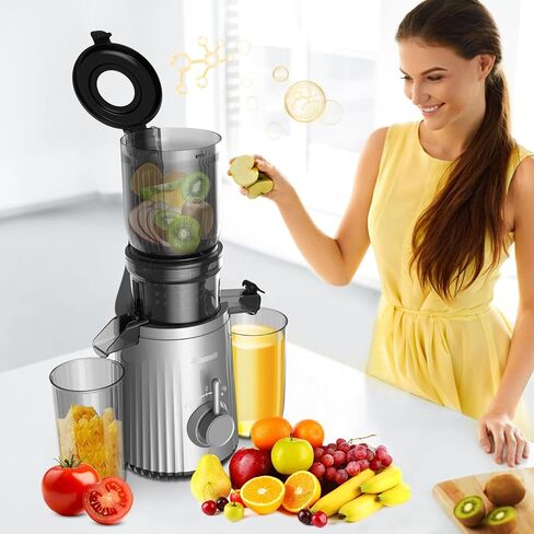 Slow Masticating Machines With Exclusive Filter Technology for High Juice Yield & Easy Clean,Extra Large Feed Chute Cold Press Juicer Machine Fit Whole Fruits Vegetables,Silver Grey in Saudi Arabia