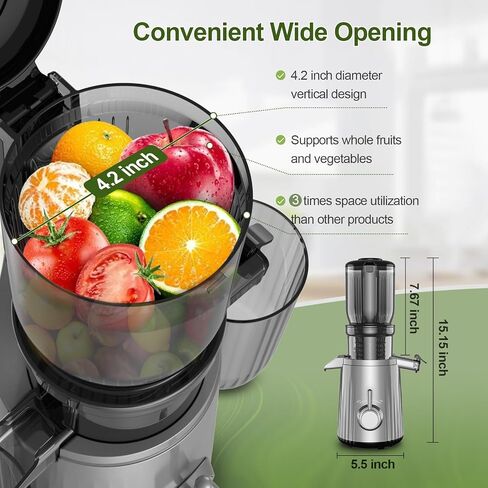 Slow Masticating Machines With Exclusive Filter Technology for High Juice Yield & Easy Clean,Extra Large Feed Chute Cold Press Juicer Machine Fit Whole Fruits Vegetables,Silver Grey in Saudi Arabia