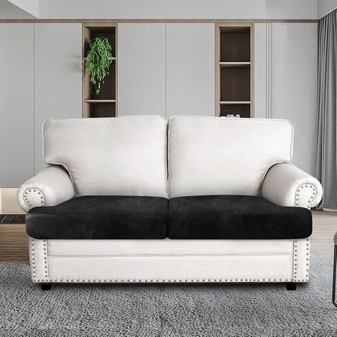 Leather Look T-Cushion Sofa Seat Slipcovers Set, Couch Furniture Protector for Sectional, Armchair, Loveseat - Pets - Stretch Spandex Fabric (2 T-Cushion Loveseat, Dark Grey) in Kuwait
