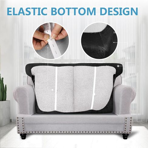 Leather Look T-Cushion Sofa Seat Slipcovers Set, Couch Furniture Protector for Sectional, Armchair, Loveseat - Pets - Stretch Spandex Fabric (2 T-Cushion Loveseat, Dark Grey) in Kuwait