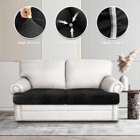 Leather Look T-Cushion Sofa Seat Slipcovers Set, Couch Furniture Protector for Sectional, Armchair, Loveseat - Pets - Stretch Spandex Fabric (2 T-Cushion Loveseat, Dark Grey) in Kuwait