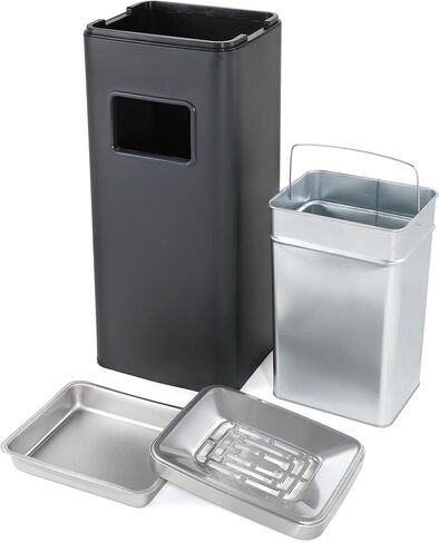 IRONWALLS سلة المهملات الداخلية والخارجية، علبة قمامة تجارية من الفولاذ المقاوم للصدأ باللون الأسود مع غطاء، حاوية نفايات صناعية، وعاء قمامة مزخرف للفناء ومركز التسوق والمكتب in Kuwait