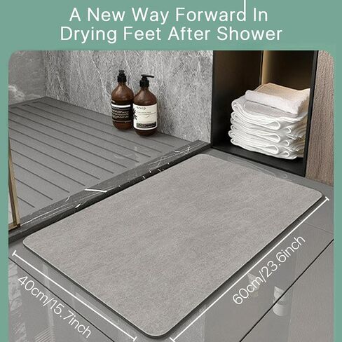 Diatomaceous Earth Bath Mat|Quick Dry Bath Mat|Super Absorbent Bath Mat|Non Slip Bathroom Rugs(40×60cm) (Grey-Beige) in Saudi Arabia