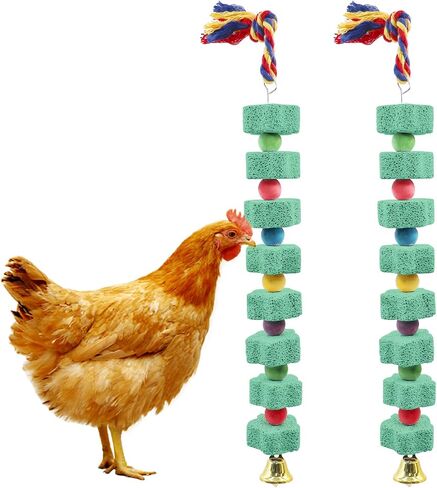 2 Pack Large Chicken Chewing Toy, Chick Beak Grinding Calcium Stone with Bells, Chicken Cage Accessories, Cage Toys for Cockatiel Parakeet Parrot Budgies Rat Hamster Rabbit Bunny African Grey in Saudi Arabia