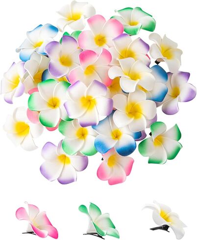 DuHouse 50Pcs 1.6" Foam Hawaiian Frangipani Artificial Plumeria Flowers Hat Hair Clips for Party Beach Vacation Home Wedding Decoration(Mix Colors) in Saudi Arabia
