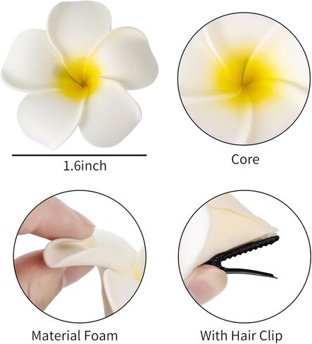 DuHouse 50Pcs 1.6" Foam Hawaiian Frangipani Artificial Plumeria Flowers Hat Hair Clips for Party Beach Vacation Home Wedding Decoration(Mix Colors) in Saudi Arabia