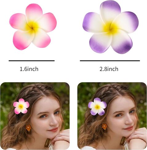 DuHouse 50Pcs 1.6" Foam Hawaiian Frangipani Artificial Plumeria Flowers Hat Hair Clips for Party Beach Vacation Home Wedding Decoration(Mix Colors) in Saudi Arabia