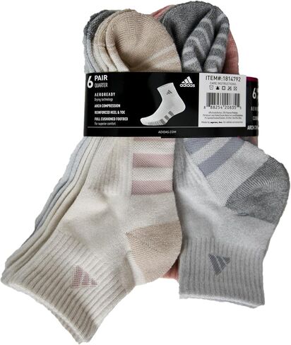 Adidas Women's Performance Cushioned Quarter Socks, Pink and Gray, 5-10 Shoe Size, 6 Pairs in Saudi Arabia