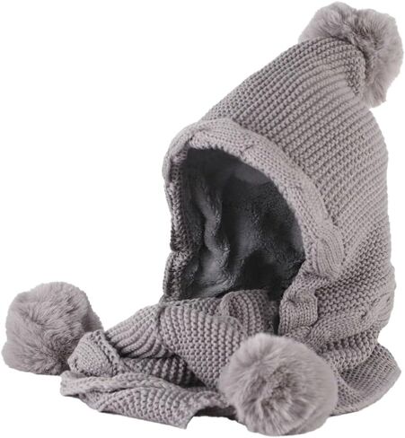 Hood Hat Scarf 2 in 1 Hooded Scarf for Women Winter Warm Beanie Hat with Faux Fur Pom Thickening Knitted Hat Scarf Set in Saudi Arabia