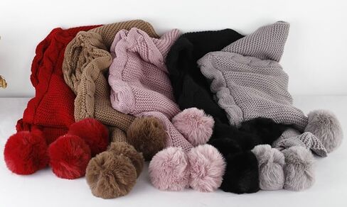 Hood Hat Scarf 2 in 1 Hooded Scarf for Women Winter Warm Beanie Hat with Faux Fur Pom Thickening Knitted Hat Scarf Set in Saudi Arabia