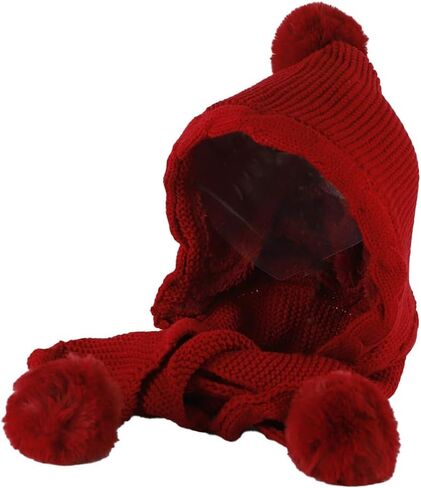 Hood Hat Scarf 2 in 1 Hooded Scarf for Women Winter Warm Beanie Hat with Faux Fur Pom Thickening Knitted Hat Scarf Set in Saudi Arabia