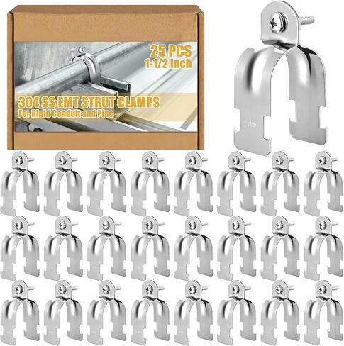 25 مجموعة EMT Pipe Universal Strut Clamps 304 الفولاذ المقاوم للصدأ قناة تبختر ملحق قناة مجلفنة مشبك أنابيب صلبة مع الترباس والجوز، فضي (2 بوصة) in Saudi Arabia
