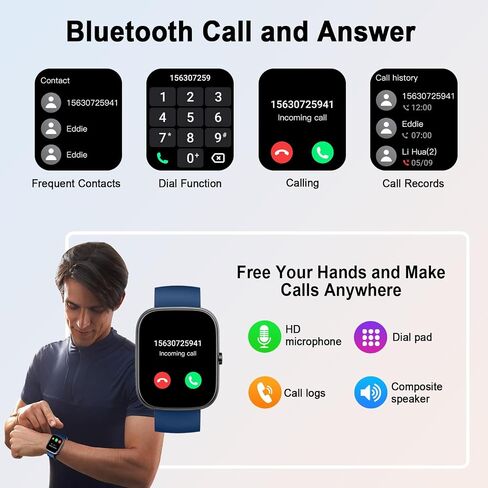 Smart Watch for Men Women (Answer/Make Call), 1.91"HD Smartwatch 2024 Fitness Activity Tracker, 110+ Sports IP68 Waterproof, Heart Rate/Sleep Monitor/Pedometer/Calories, Fitness Watch for Android iOS in Kuwait