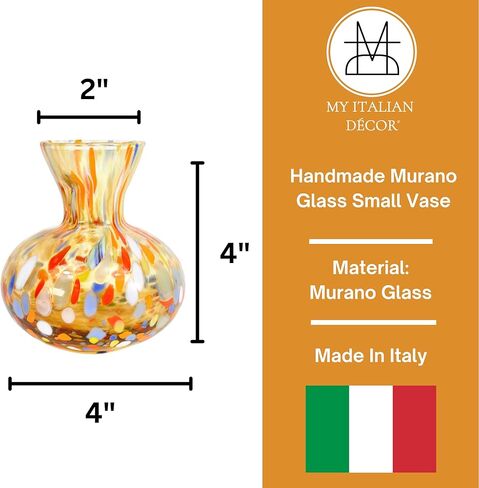 مزهرية زهور صغيرة من زجاج مورانو، 4 بوصات، كهرمان، مزهرية زهور لطيفة مزخرفة لديكور المنزل الحديث، غرفة المعيشة، قطع مركزية لحفلات الزفاف، مطبخ غرفة النوم، صنع في إيطاليا in Kuwait