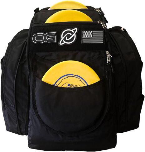 Discology Disc Golf OG V2 Grey & Black Disc Golf Bag | 26+ Disc Capacity | Premium Disc Golf Backpack Bag | Durable Design | 2 Large Side Compartments | Two Patches Included - Flag Patch Not Included in Saudi Arabia
