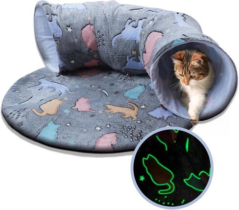 Cat Tunnel Bed,Cat Tunnel Bed with Soft Central Cat Couch,Cat Toys for Indoor Cats,Self-Luminous Collapsible Peekaboo Cat Cave,Cat Donut Tunnel and Kitty Toy Set in Saudi Arabia