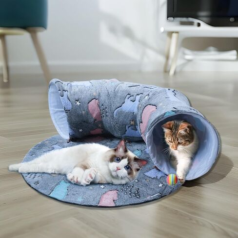 Cat Tunnel Bed,Cat Tunnel Bed with Soft Central Cat Couch,Cat Toys for Indoor Cats,Self-Luminous Collapsible Peekaboo Cat Cave,Cat Donut Tunnel and Kitty Toy Set in Saudi Arabia